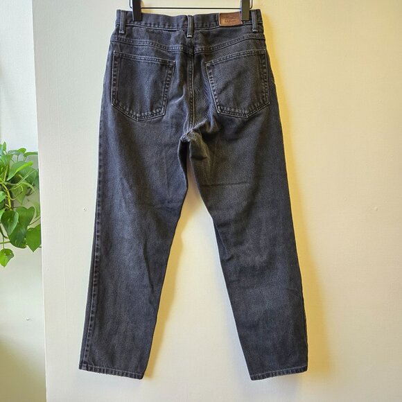 Vintage Mom 90s L.L. Bean 28 High Rise Faded Distressed Black Denim Jeans Tapere - Picture 2 of 12